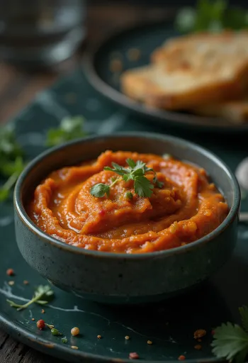 Romesco padažas patiektas su keptais patiekalais