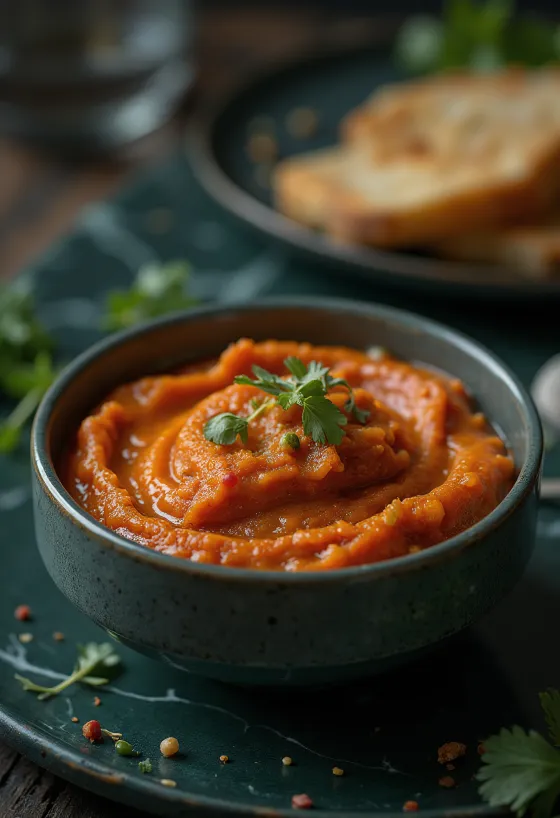 Romesco padažas patiektas su keptais patiekalais