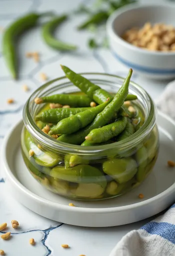 Marinuota aštri okra stiklainyje