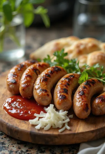 Čevapčičiai Balkanų mėsos dešrelės patiektos