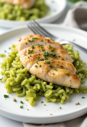 Vištienos krūtinėlė su pesto ryžiais patiekta