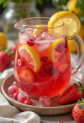 Gaivus braškių ir serbentų limonadas stiklinėje su mėta ir ledu