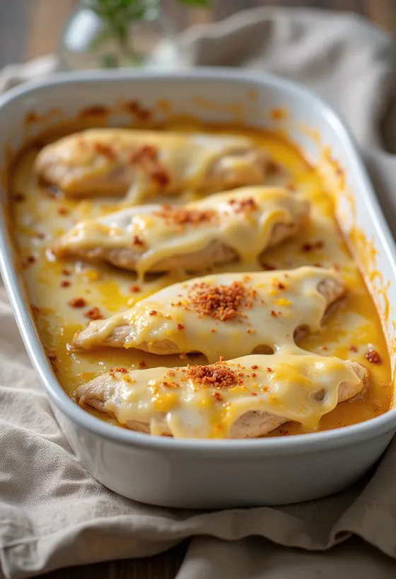 Vištienos krūtinėlė su sūrio ir grietinės padažu patiekta