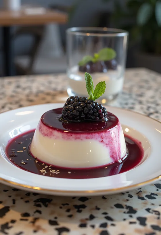 Panna cotta su miško uogomis patiekta