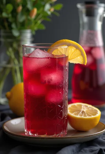Hibiskų limonadas stiklinėje