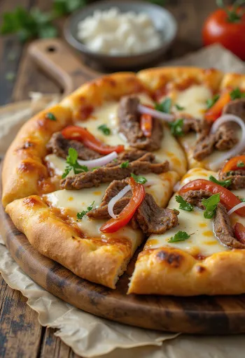 Philly Cheesesteak pica su kepsnio griežinėliais ir paprika