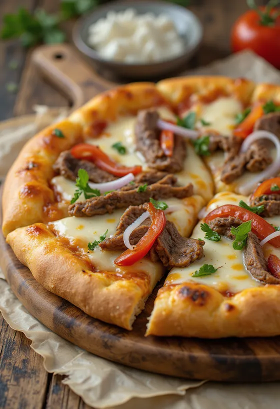 Philly Cheesesteak pica su kepsnio griežinėliais ir paprika