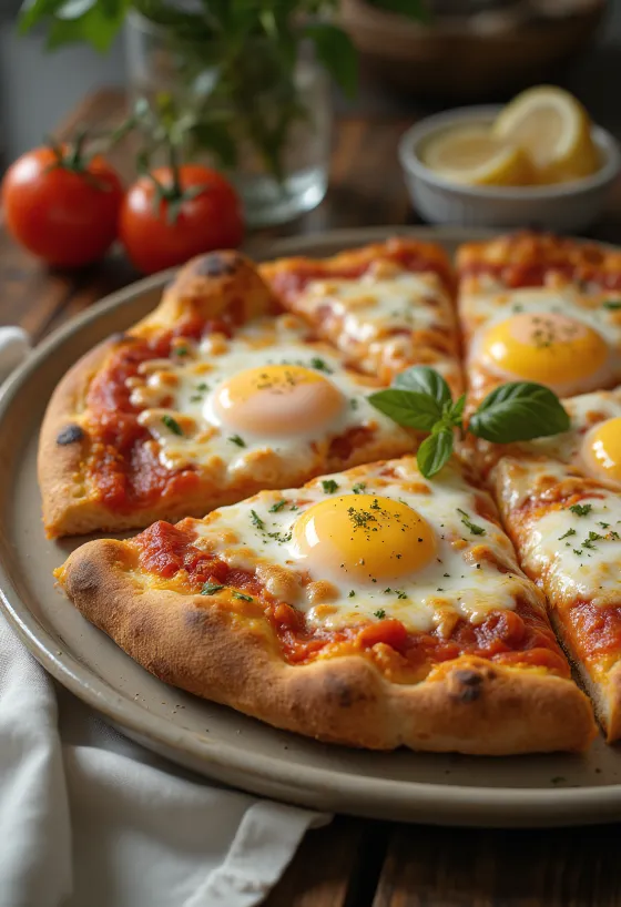 Pizza a Caballo su kiaušiniu, stora tešla ir mocarela