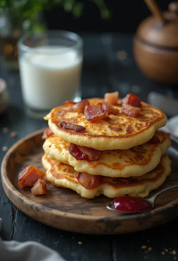 Fläskpannkaka švediškas blynas su šonine patiektas lėkštėje