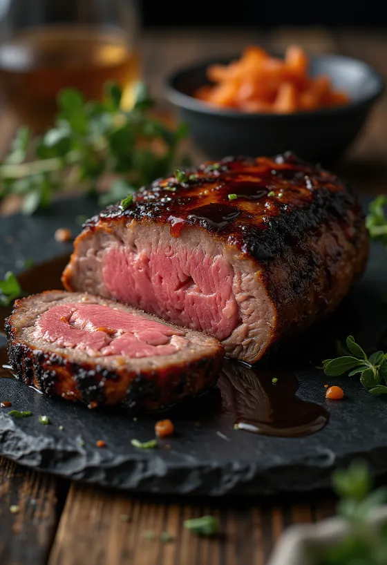 Patiekta rūkyta BBQ jautienos nugarinė