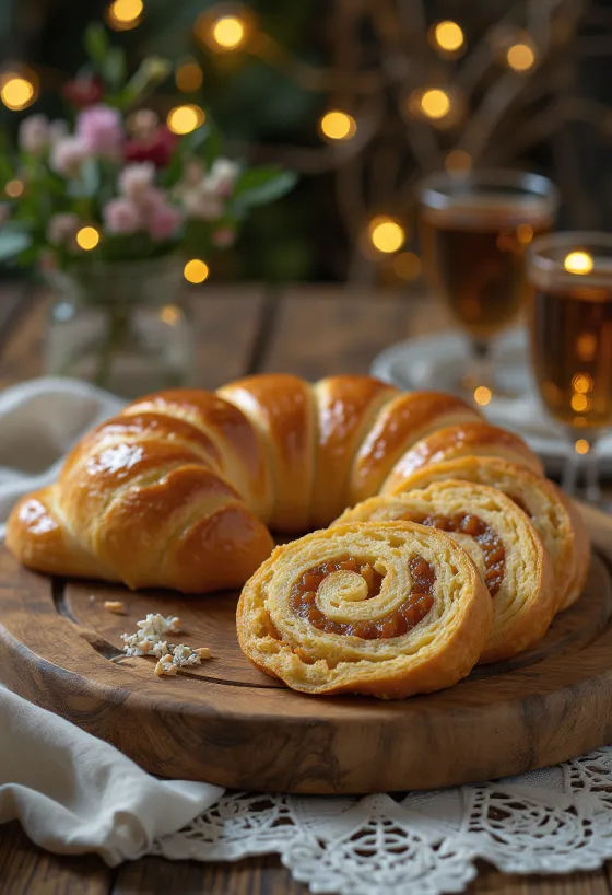 Marcipaninis vyniotinis auksine plutele ir gausiu įdaru