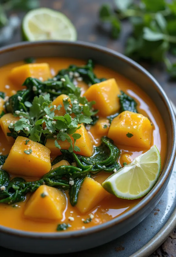 Moliūgų karis su špinatais