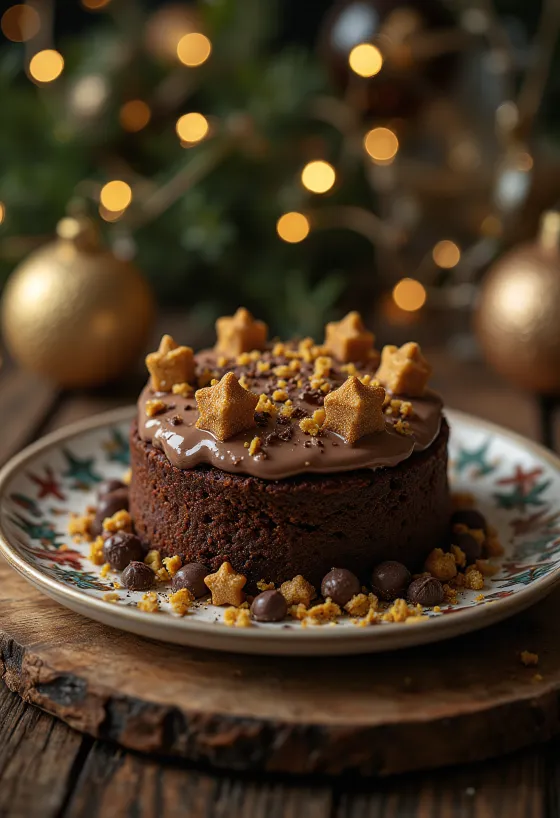 Adventinis šokoladinis tortas su šventiniais papuošimais