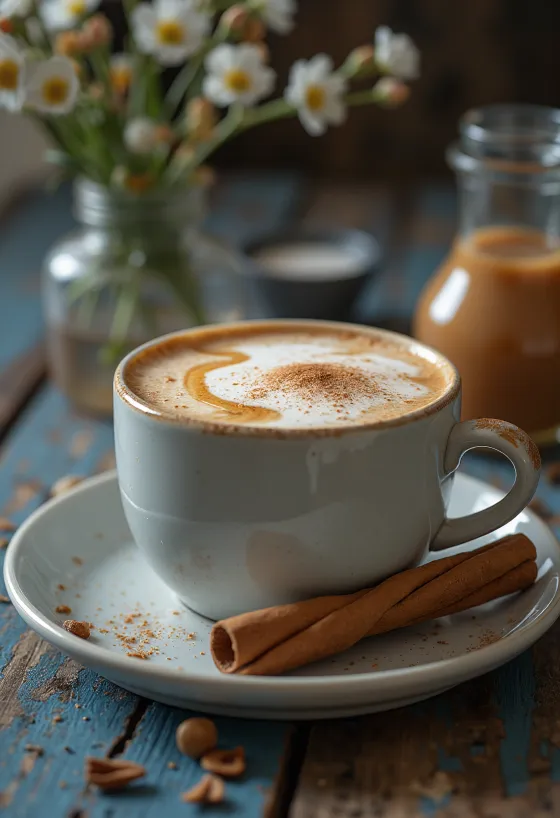 Karamelinė „Chai“ latė stiklinėje
