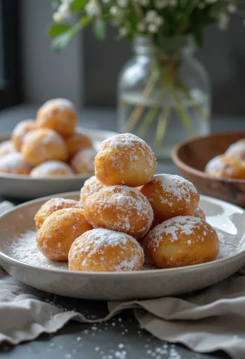 Smoutebollen belgiškos spurgos lėkštėje