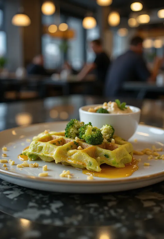 Šviežiai iškepti vafliai su brokoliais