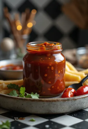 Rūkytas čili kepsnių (BBQ) padažas patiektas dubenėlyje