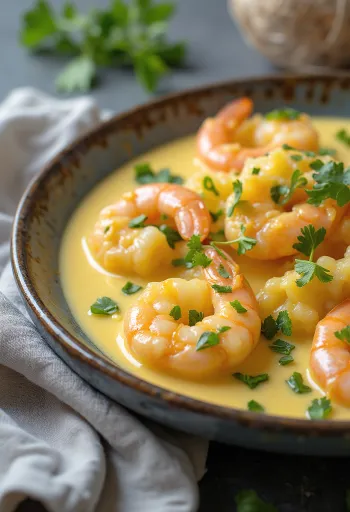 Chingri malai su kokosų pienu, turtingas krevečių patiekalas su žaliuoju čili