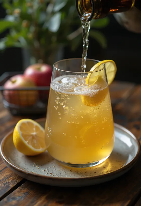 Ispaniškas sidras „Sidra“ patiektas stiklinėje