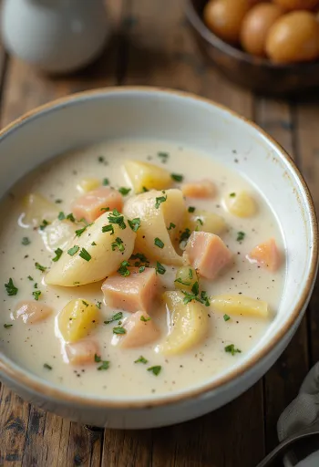 Cullen skink, turtinga rūkyta žuvis su petražolių papuošimu