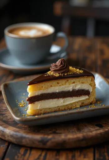 Prancūziškas operos tortas su šokoladinio ganašo sluoksniais ir espreso skoniu