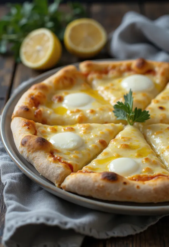 Šviežiai iškepta balta pica su Grana Padano sūriu