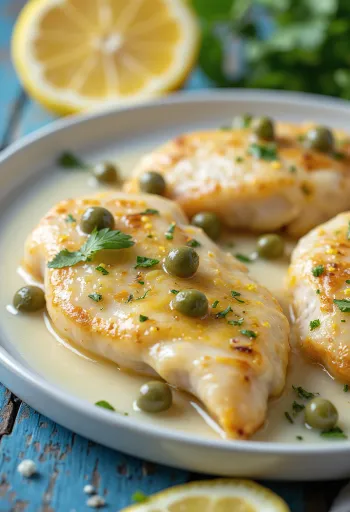 Piccata al limone patiekta lėkštėje