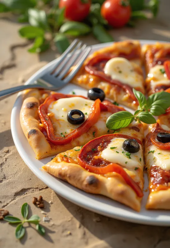 Pizza Española su čioriso, raudonąja paprika ir alyvuogėmis