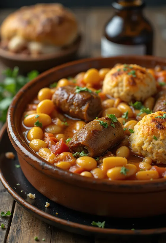 Cassoulet su aviena, troškinys su pupelėmis ir dešra