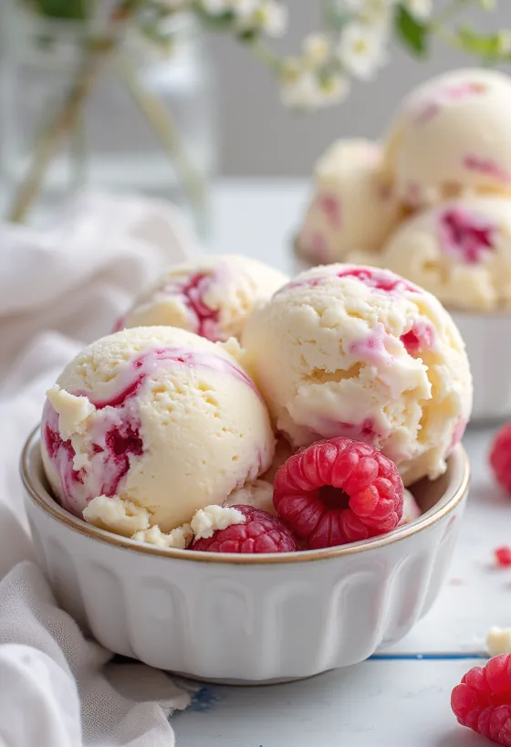 Patiekti baltojo šokolado ir aviečių ledai