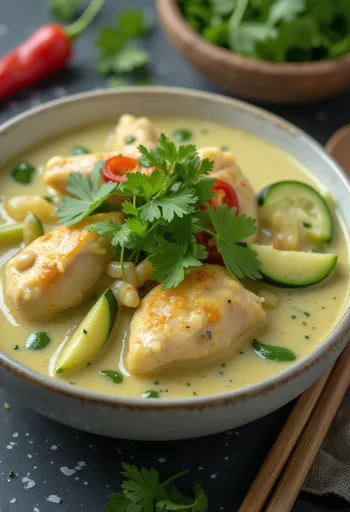 Thai žaliasis karis su vištiena, patiektas